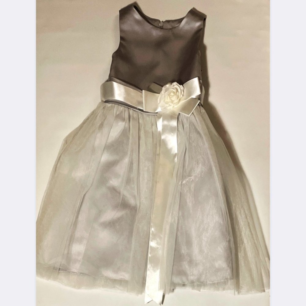 silver flower girl dress